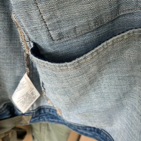 Pilcro Anthropologie Mixed Media Denim Jacket Blue/ Army Green Small - Picture 9 of 11